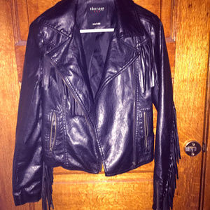 Vintage Faux Leather Fringe Moto Jacket